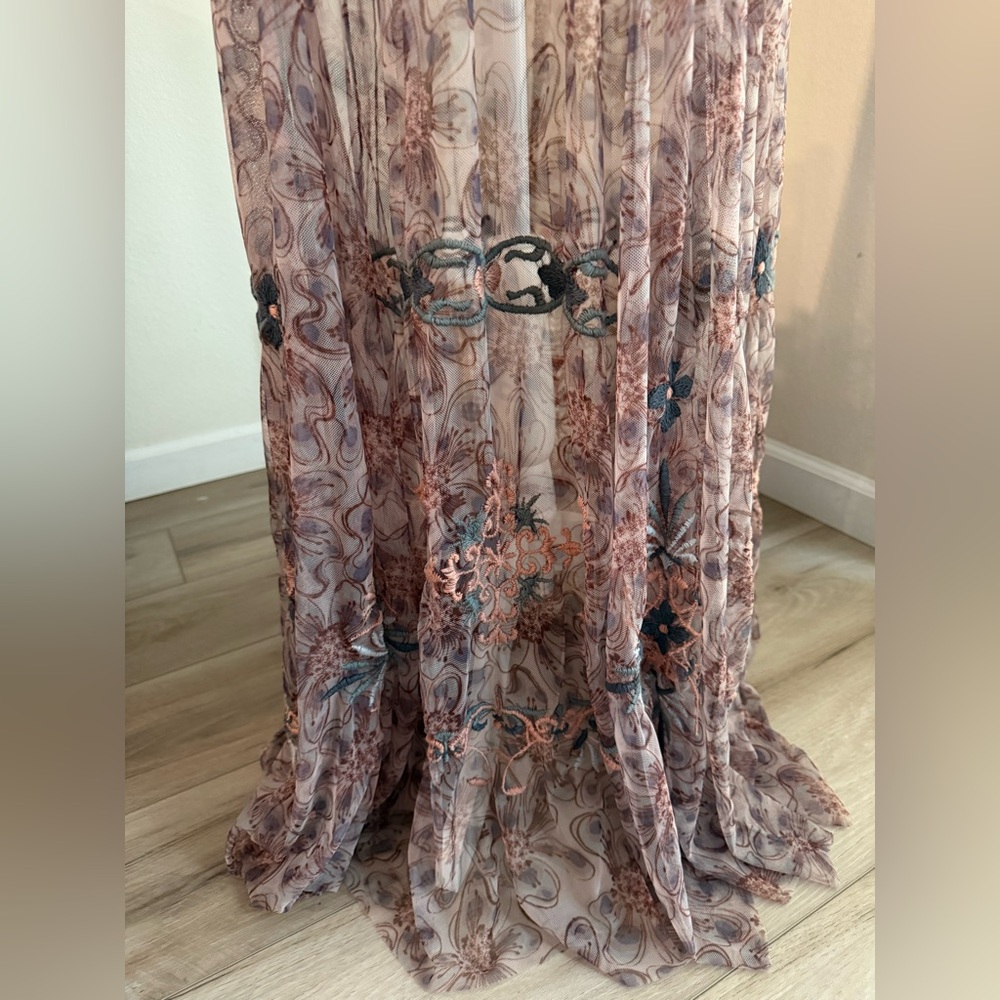 Biya by Johnny Was Vevi Embroidered Mesh Maxi Dress L - Picture 3 of 6